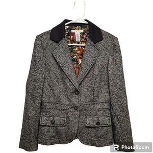 CAbi (Size 8) Wool Fox Hunt Equestrian Tweed Blazer Jacket Gray